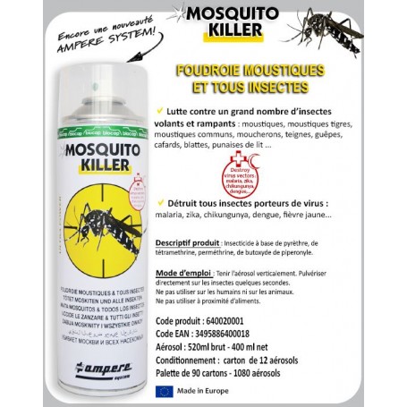Insecticide Killer Professionnel MOSQUITO - Aérosol Anti-moustiques Tigres  -520 ml