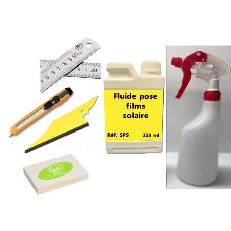 Kit pour pose de film solaire, 1cutter, 1 règle acier 50cm ,2 raclettes et 1 fluide SP  - 1