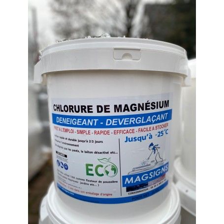 Sel de chlorure de magnésium en seau de 25kg déverglaçant, déneigement,  piscines  - Absigns SAS
